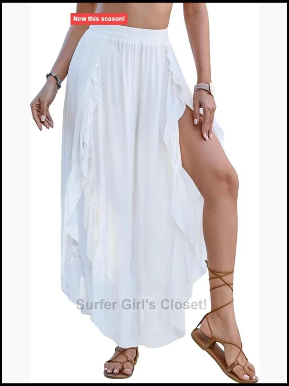 Wide Leg Beach Cover Up Pants with Ruffles and High Slit